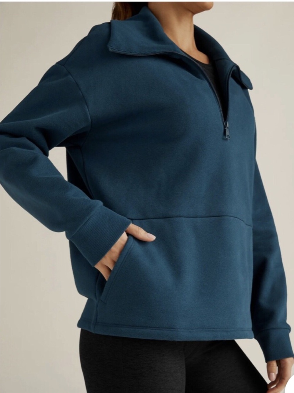 Beyond Yoga Women's Trek Super Soft 1/2 Zip Uplift Crop Pullover Blue Gem Size L